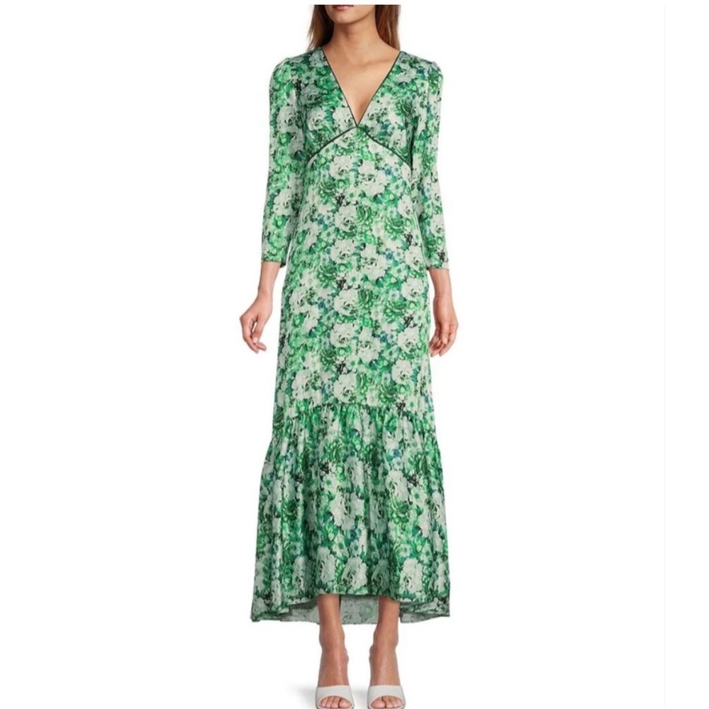 ANTONIO MELANI Green Floral Midi Dress with V-Neck
